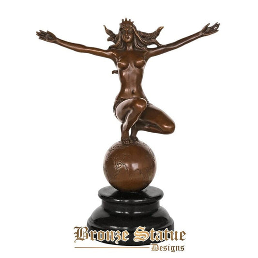 Universe goddess bronze statue figurine nude female sculpture classic naked art collection decor