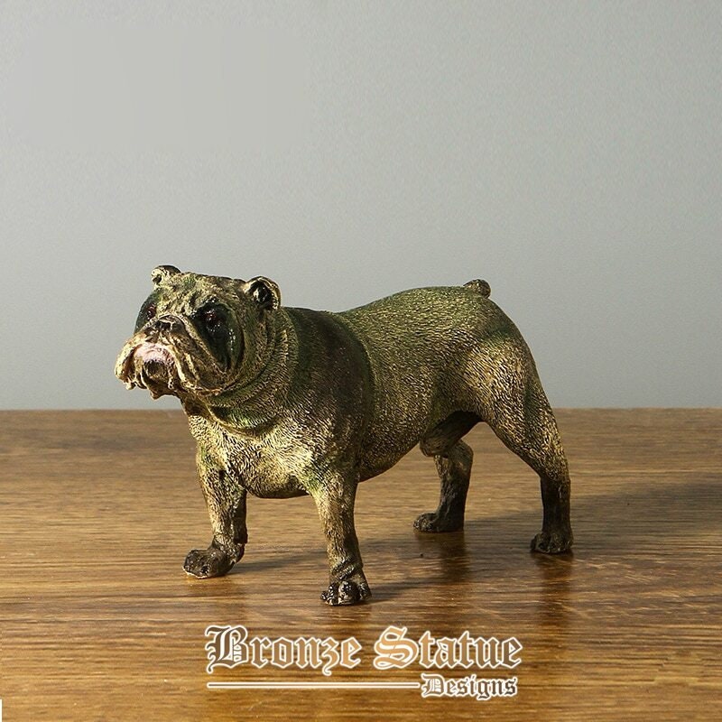 Bulldog statue pet dog animal sculpture brass full color modern small figurine artwork home office table decor
