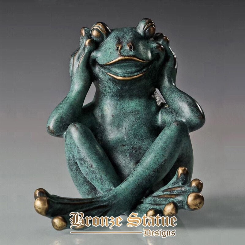 No hear frog statue sculpture hot cast bronze feng shui animal figurine small greenish modern art