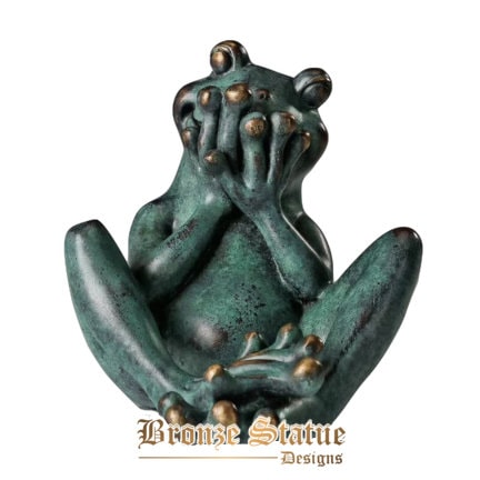 No say frog statue sculpture hot cast bronze feng shui animal figurine small greenish modern art