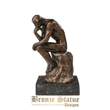 Shinny smaller the thinker statue sculpture by rodin bronze replica classic famous nude thinking man figurine art home decor small