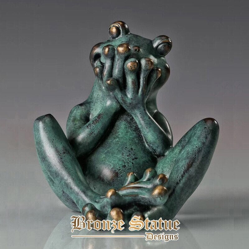 No say frog statue sculpture hot cast bronze feng shui animal figurine small greenish modern art
