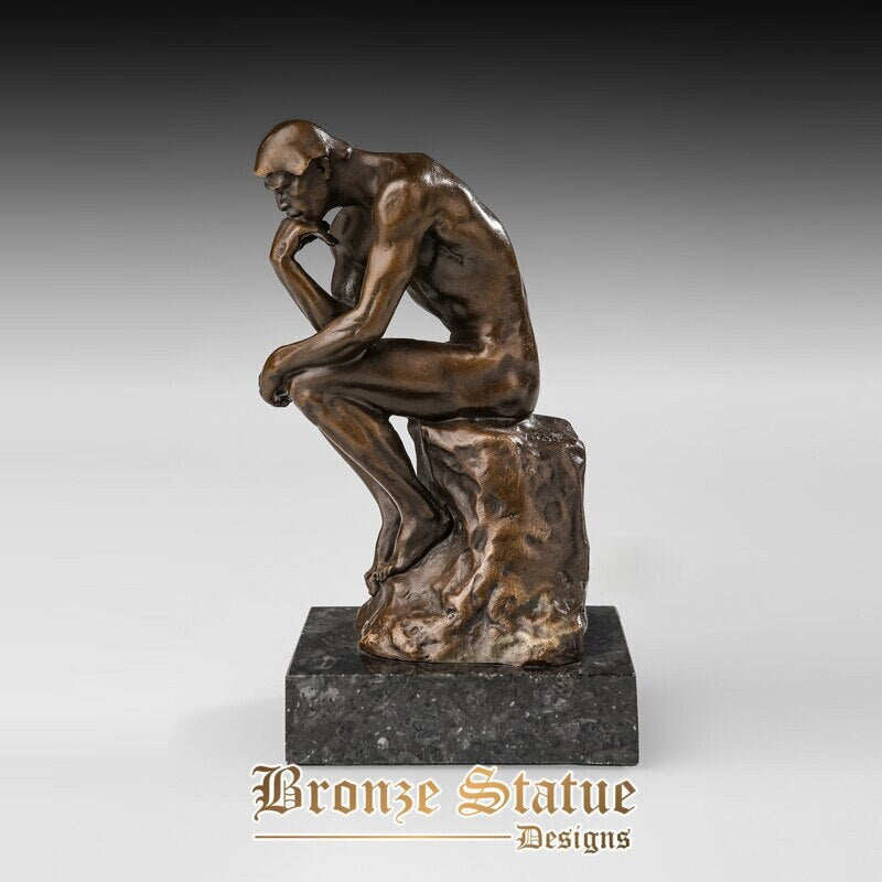 Shinny smaller the thinker statue sculpture by rodin bronze replica classic famous nude thinking man figurine art home decor small