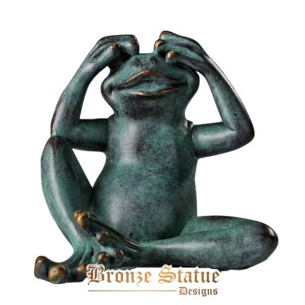 No see frog statue sculpture hot cast bronze feng shui animal figurine small greenish modern art