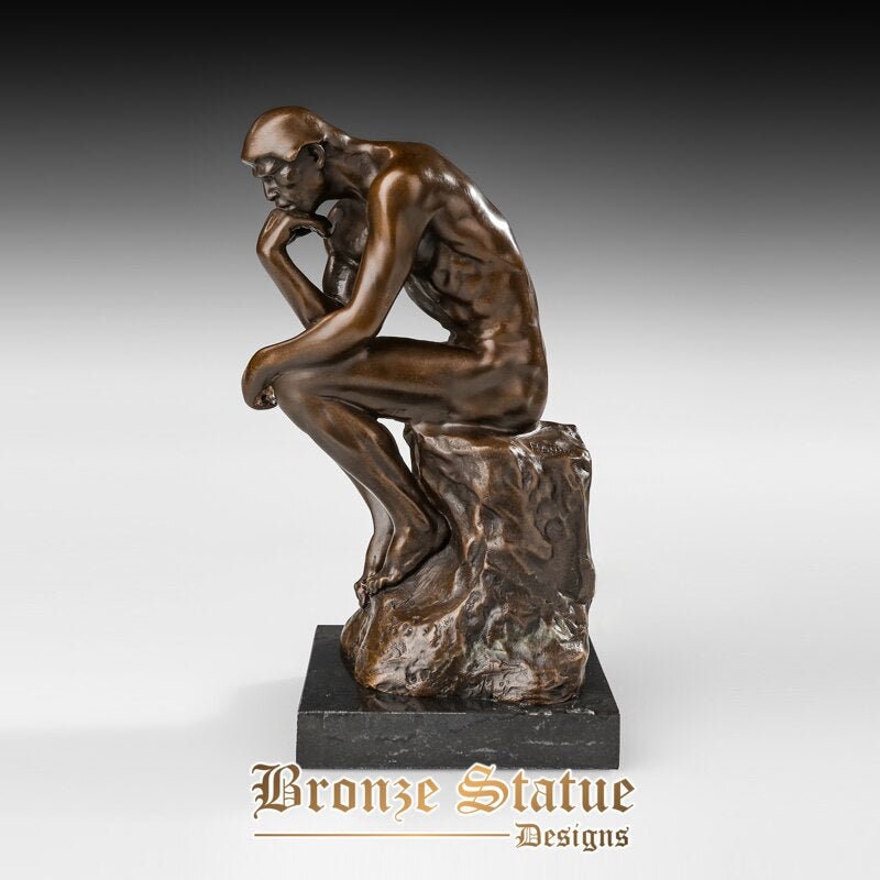 Shiny larger the thinker statue sculpture by rodin bronze replica classic famous nude thinking man figurine art home decor small