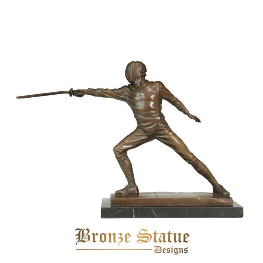 Bronze fencing attacking statue western fencer copper sculpture modern art swordsman bronze figurine for club decoration