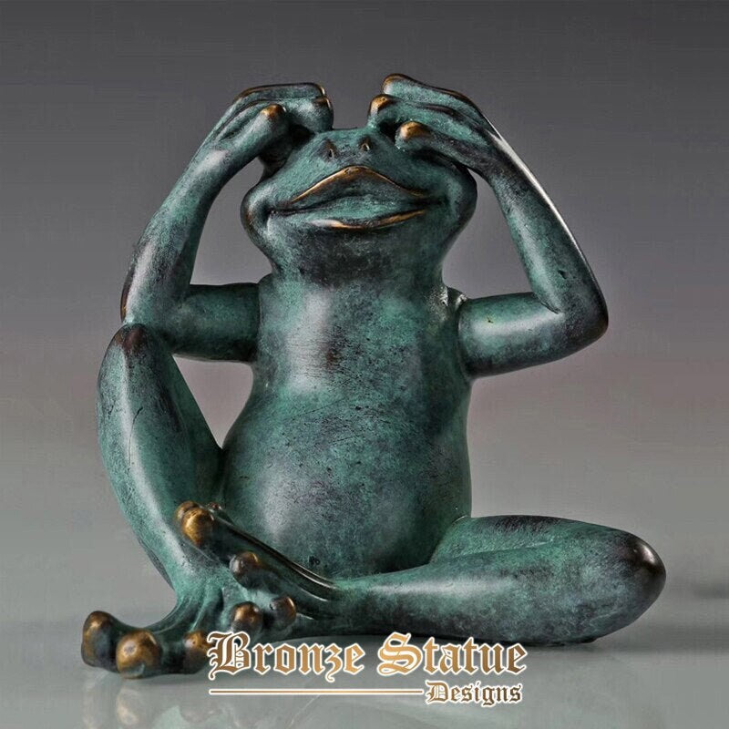 No see frog statue sculpture hot cast bronze feng shui animal figurine small greenish modern art