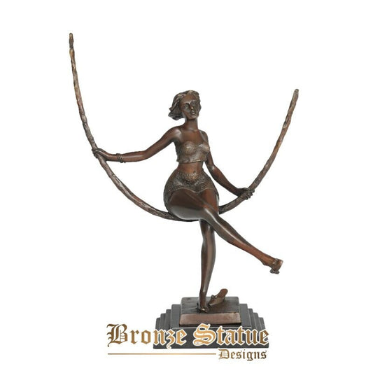 Modern woman swing sculpture bronze & green vintage art western female brass statue living room gallery decoration