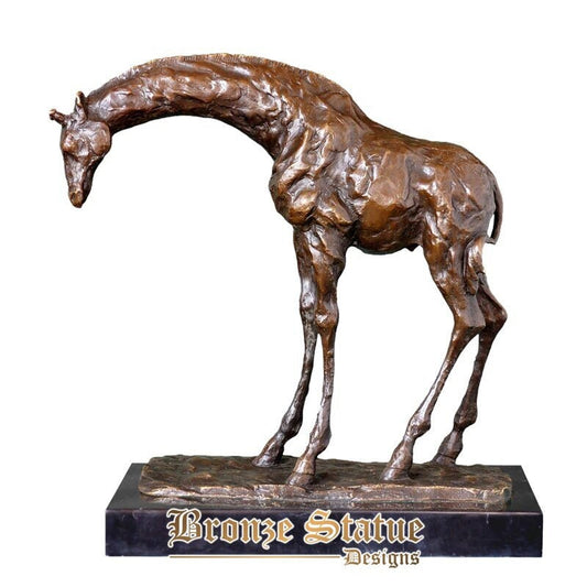 Bronze giraffe statue wildlife animal sculpture art marble base classy indoor decoration