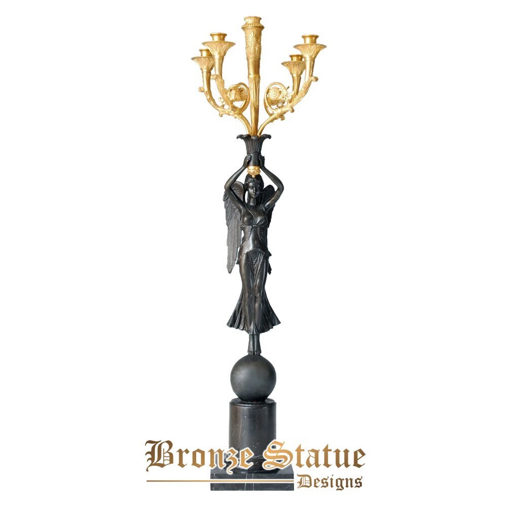 Bronze angel candleholder candlestick with 5 holders statue sculpture antique art classy home decoration large