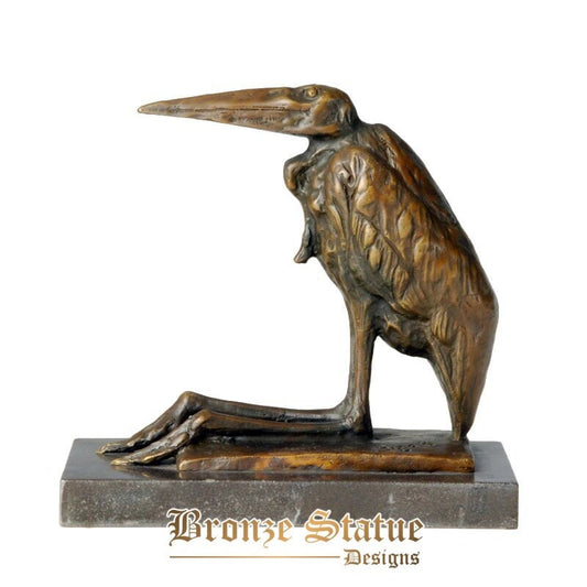 Bronzo seduto uccello statua figurine animale uccello marino scultura verde arte arredamento per l'home office