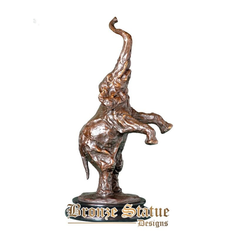 Estátua de elefante em pé de bronze escultura de vida selvagem base de mármore arte animal ornamento de escritório de estudo elegante