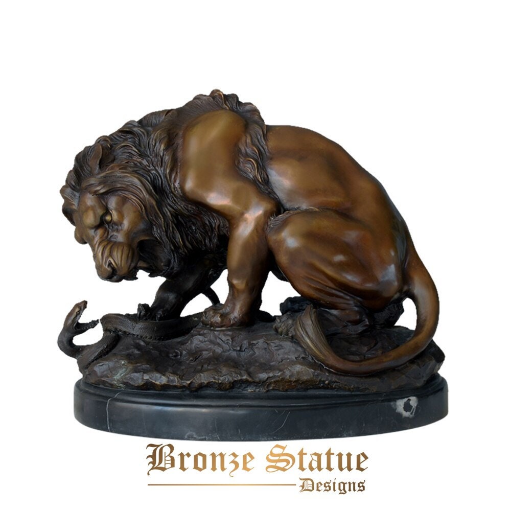 Famous lion crushing a serpent statue sculpture by antoine louis barye bronze replica art home office decoration
