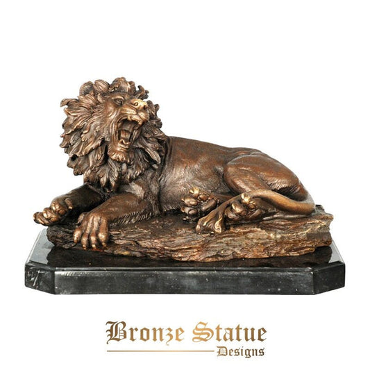 Scultura in bronzo leone feroce leonessa statua fauna animale arte fusione a caldo ottone elegante scrivania decorazione regali