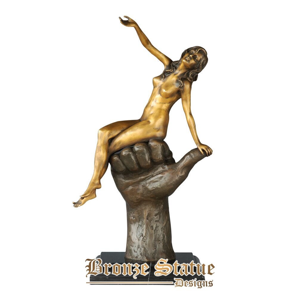 Nude finger woman bronze statue sculpture modern erotic female art marble base classy naked decoration collection