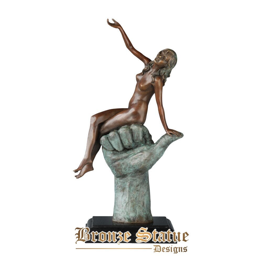 Nude finger woman bronze statue sculpture modern erotic female art marble base classy naked decoration collection