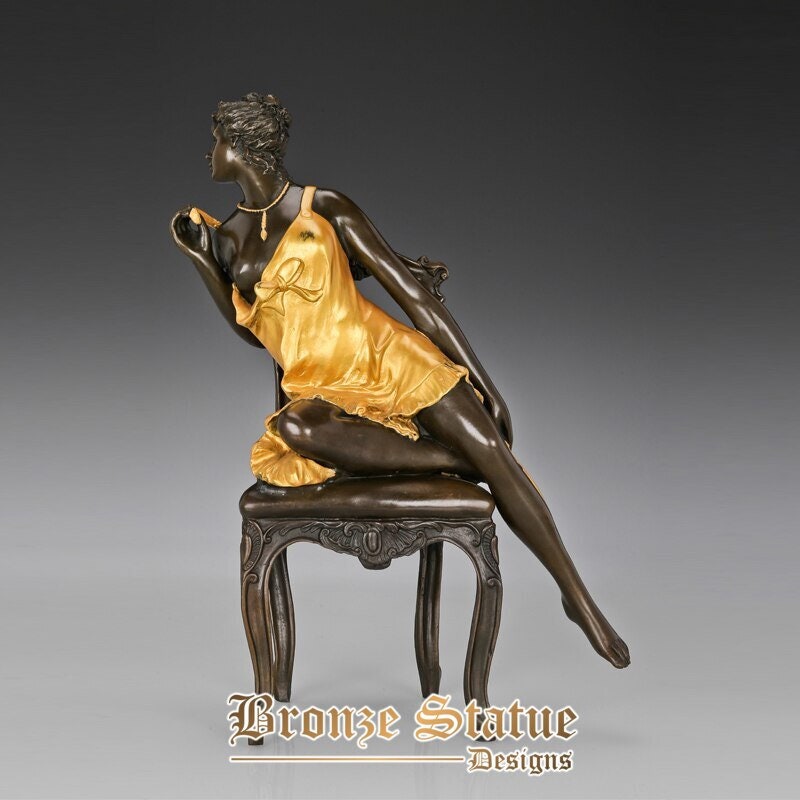 Bronze sexy bare breast woman statue sculpture european female art lost-wax hot casting upscale decoration