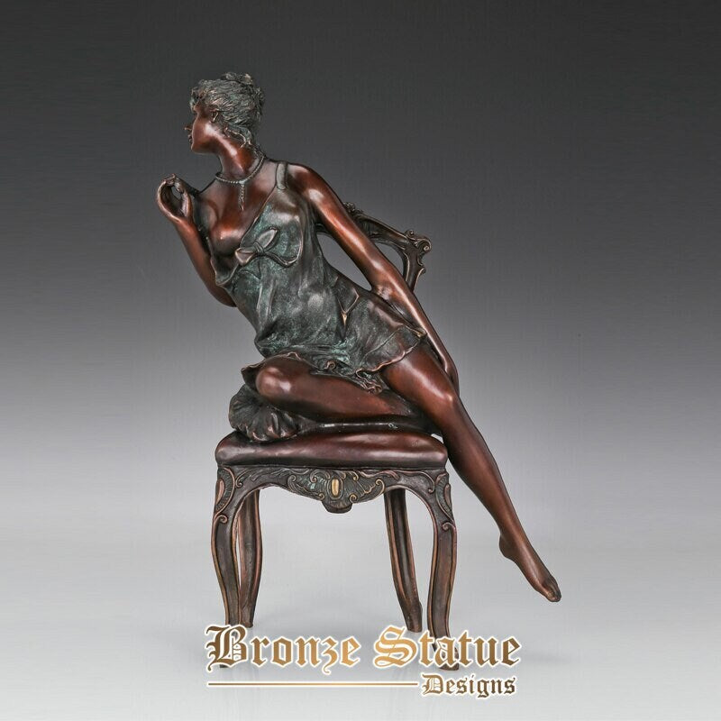 Bronze sexy bare breast woman statue sculpture european female art lost-wax hot casting upscale decoration
