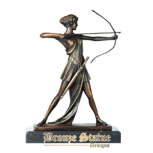 Playing bow and arrow woman bronze statue vintage warrior sculpture brass female figurine home decor antique art