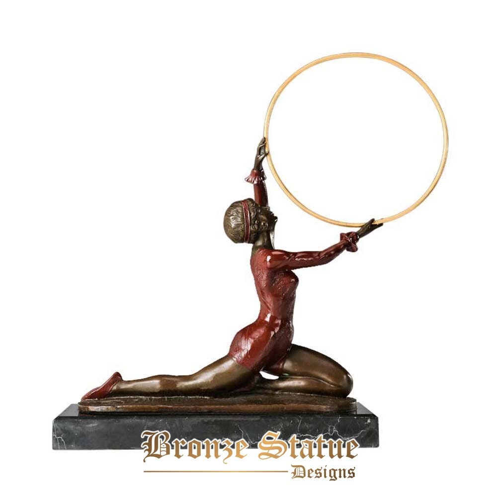 Modern dance statue bronze female dancer holds ring sculpture gallery hall decoration vintage art figurine