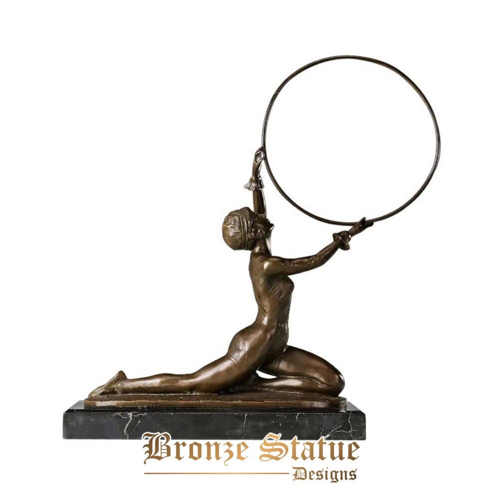 Modern dance statue bronze female dancer holds ring sculpture gallery hall decoration vintage art figurine
