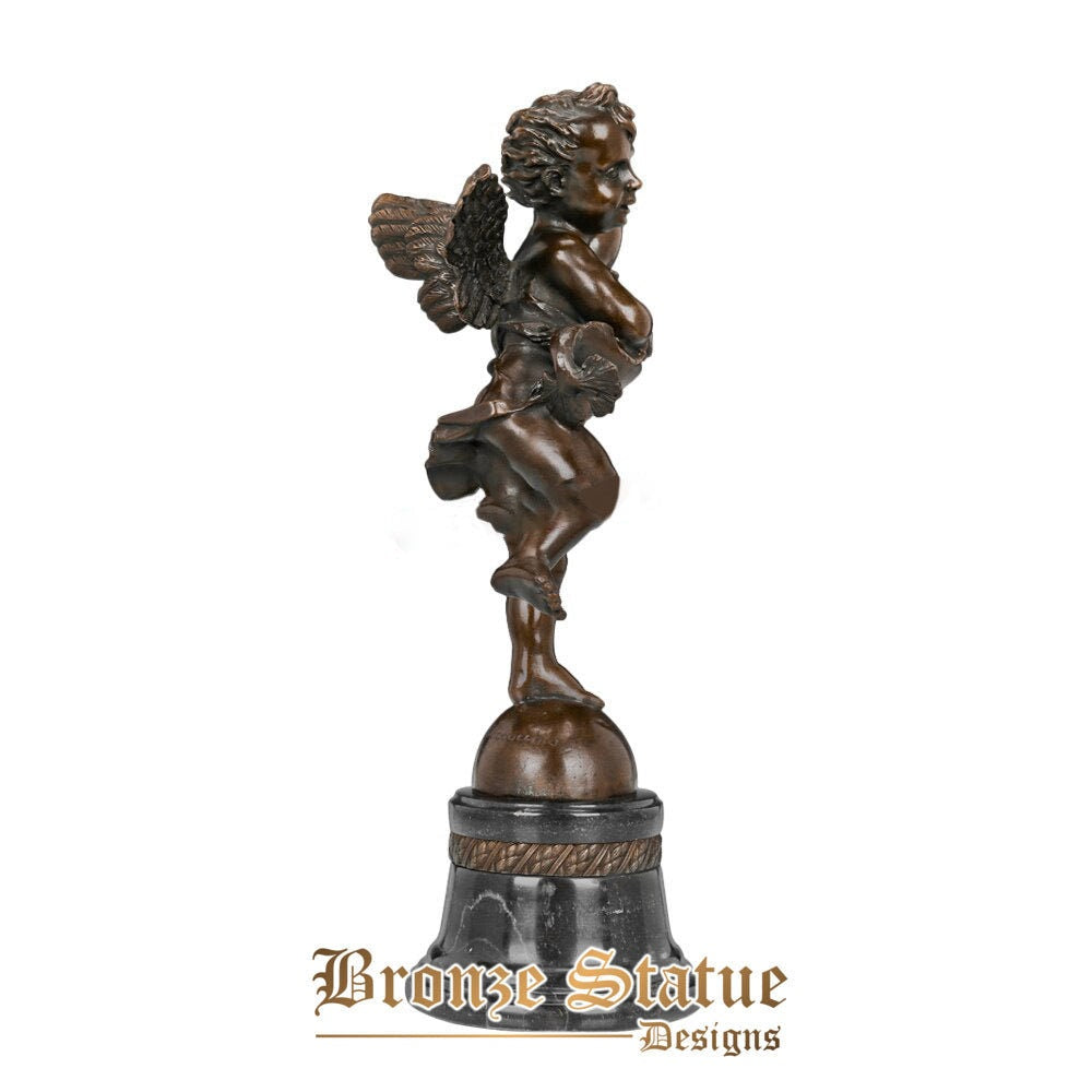 Little cupid with dolphin bronze statue figurine greek myth love god eros sculpture antique art anniversary gift home decor