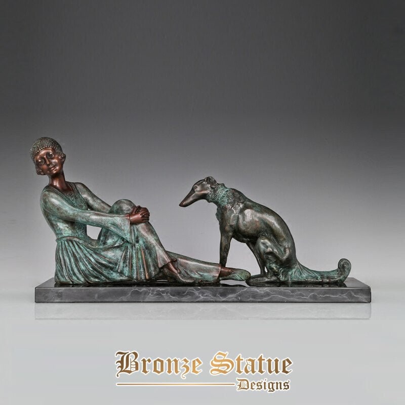 Grande escultura senhora com estátua de cachorro de estimação bronze arte europeia moderna fundição quente villa decoração de casa