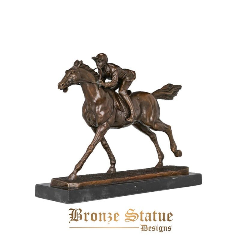Horse rider statue horse racer sculpture hot cast bronze modern figurine art home office decoration