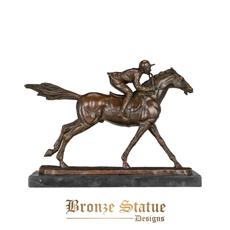 Horse rider statue horse racer sculpture hot cast bronze modern figurine art home office decoration