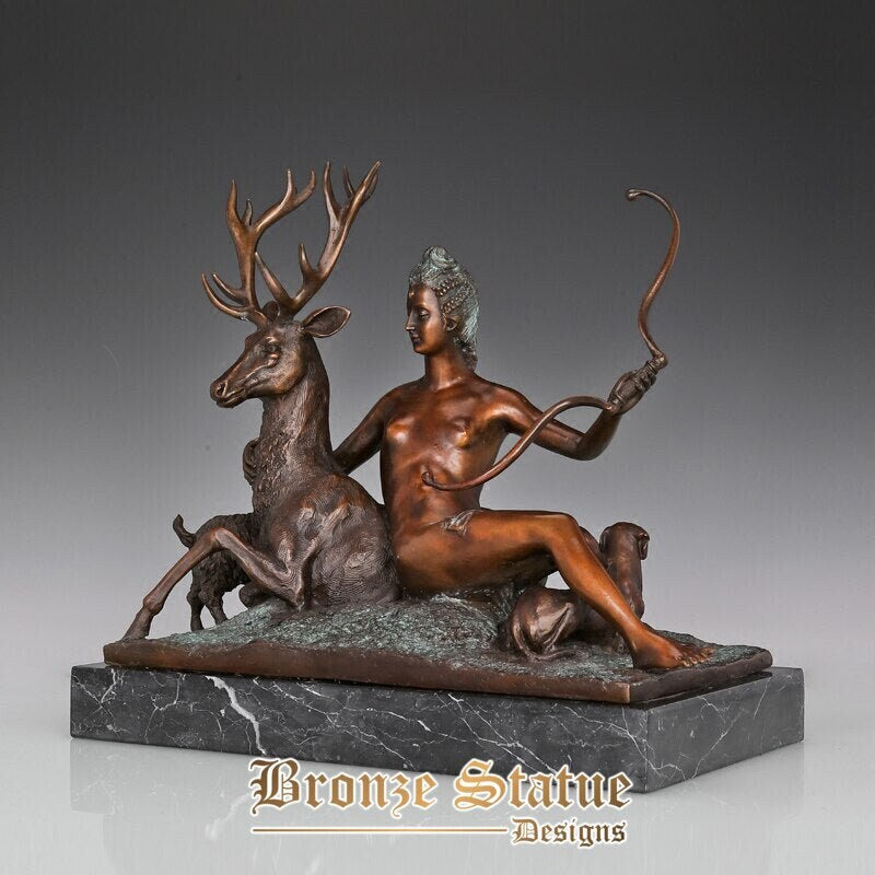 Greek hunting goddess sculpture art diana artemis with deer statue hot casting bronze brass home decoration gifts