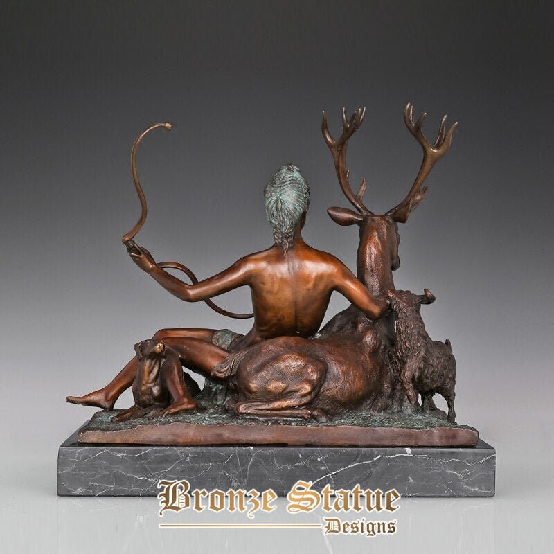 Arte da escultura da deusa da caça grega diana artemis com estátua de veado fundição quente bronze bronze presentes de decoração para casa