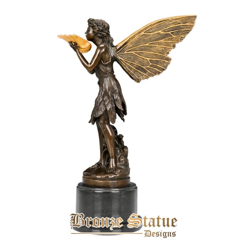Bronze fairy statue figurine little angel girl sculpture modern art figurine for children room decor girl birthday gifts
