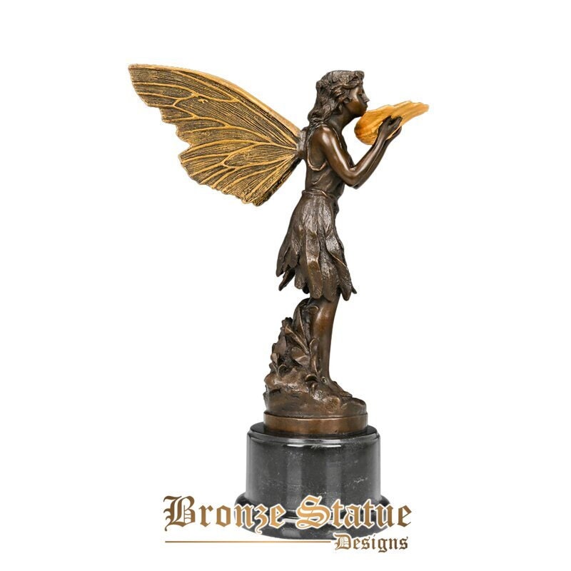Estatueta de estátua de fada de bronze estatueta de menina anjo escultura de arte moderna estatueta de arte moderna para decoração de quarto infantil presentes de aniversário menina
