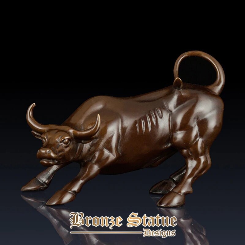 Medium wall street charging bull statue sculpture bronze brass famous animal figurine art home office decor business gifts