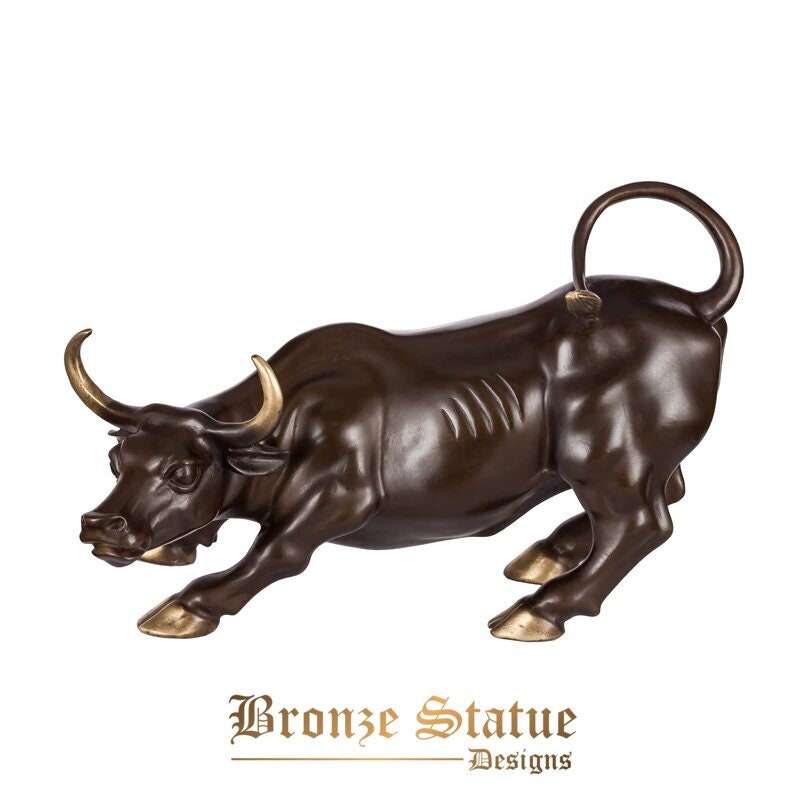 7.5 in | 19 cm | Small wall street charging bull statue sculpture bronze brass famous animal figurine art home office decor business gifts