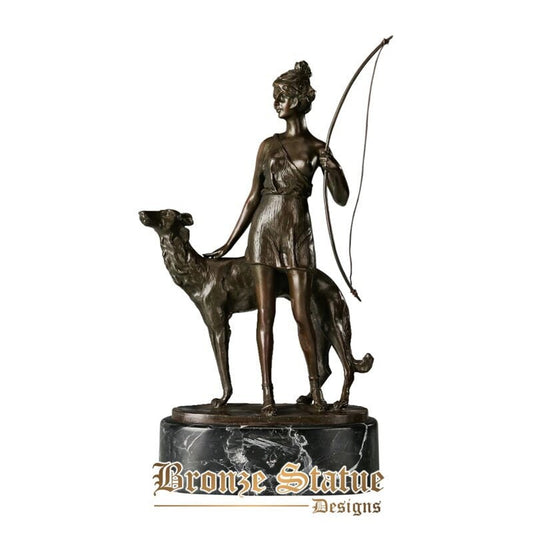 Diana ( greek artemis ) statue bronze & green goddess of hunting and moon figurine home decor antique sculpture art