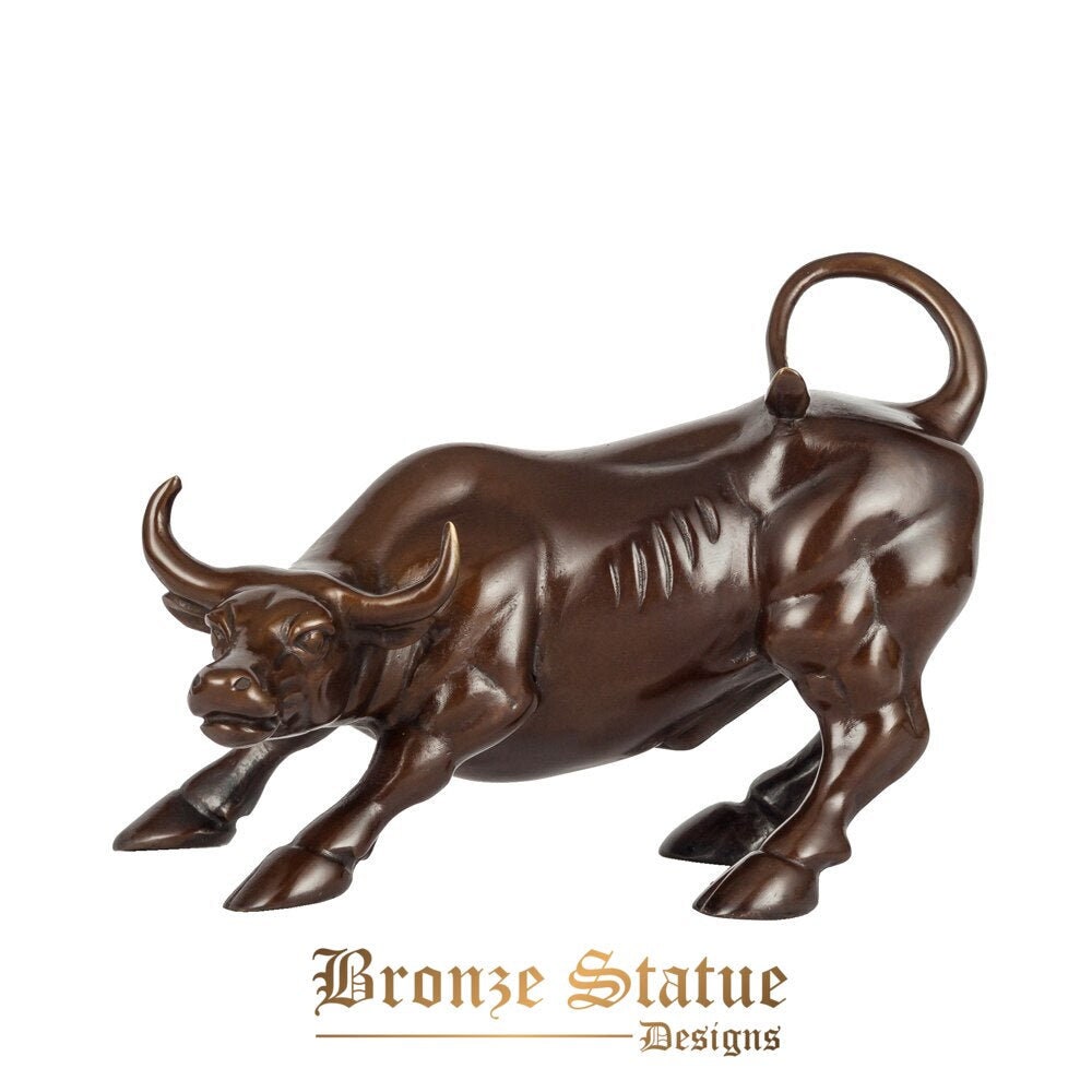 Escultura de estátua de touro de carregamento de parede de bronze famosa arte de estatueta de animais pequenos presentes de negócios para decoração de escritório doméstico
