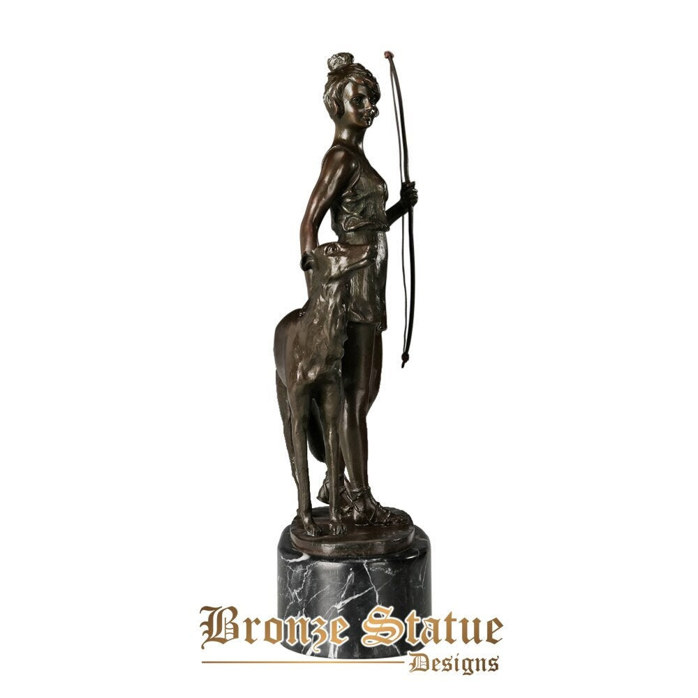 Diana ( greek artemis ) statue bronze & green goddess of hunting and moon figurine home decor antique sculpture art