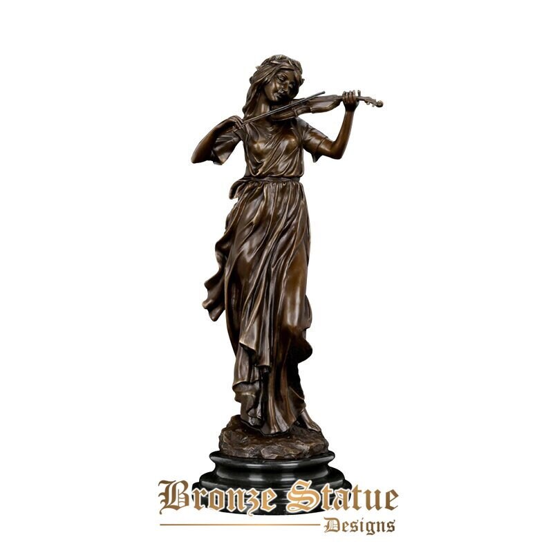 Escultura de estátua de violinista de bronze violinista moderna arte de violinista feminina fundição quente bronze elegante decoração de casa presentes
