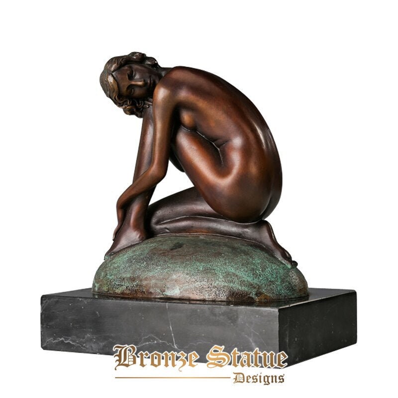 Bronze nude thinking woman statue figurine modern naked sculpture art collection decor