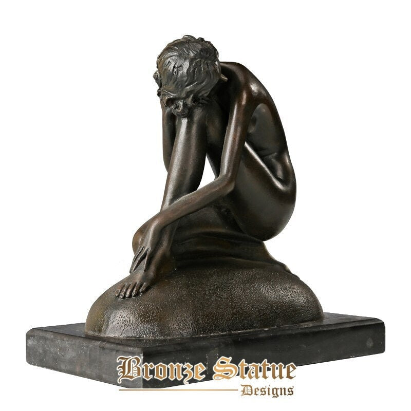 Bronze nude thinking woman statue figurine modern naked sculpture art collection decor