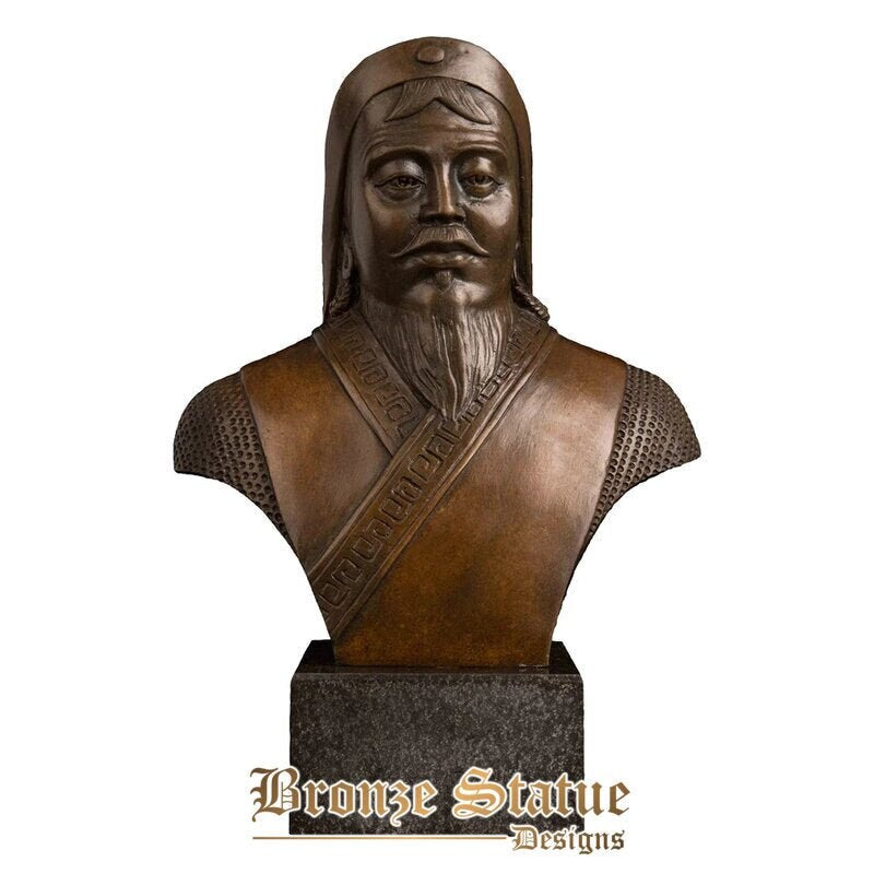 Famoso eroe cinese bronzo gengis khan busto statua scultura persone figurine vintage collezionista d'arte da collezione