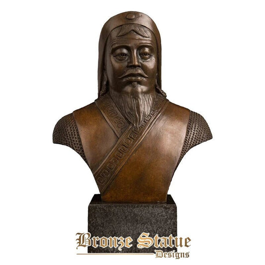 Famous chinese hero bronze genghis khan bust statue sculpture people figurine vintage art collector collectible