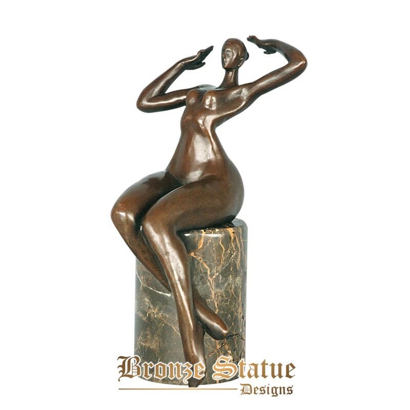 Ouvindo estátua feminina nua escultura de bronze sentada abstrata mulher sexy estatueta arte decoração para casa