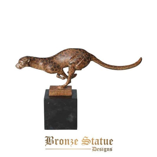 Handmade running leopard bronze statue sculpture wildlife animal panther copper figurine art decor