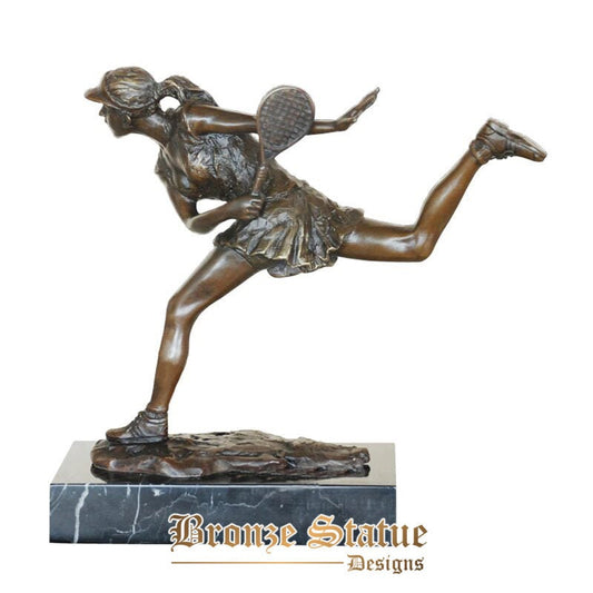Bronze jogando tênis jovem estátua escultura esporte arte feminina ornamento para casa presente