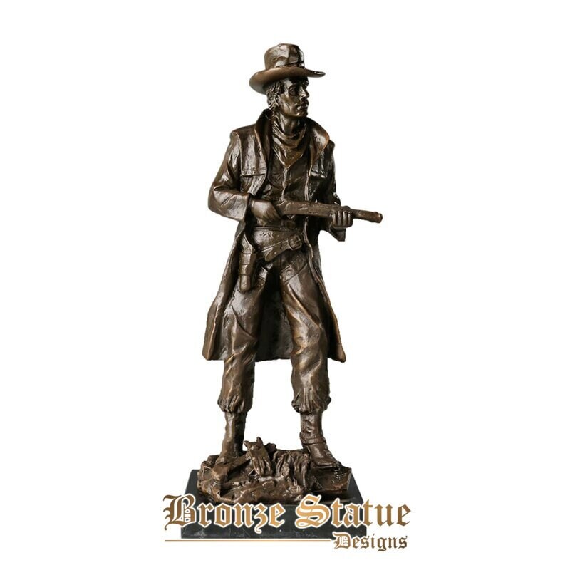 The western cowboy with gun bronze sculpture middle-aged man statue antique art living room ornament collection