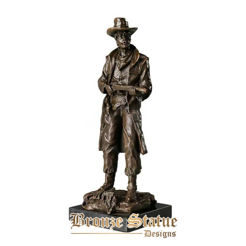 The western cowboy with gun bronze sculpture middle-aged man statue antique art living room ornament collection