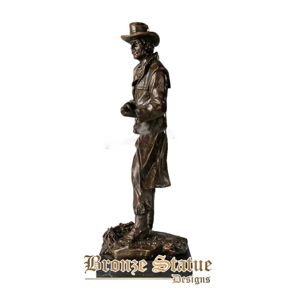 The western cowboy with gun bronze sculpture middle-aged man statue antique art living room ornament collection