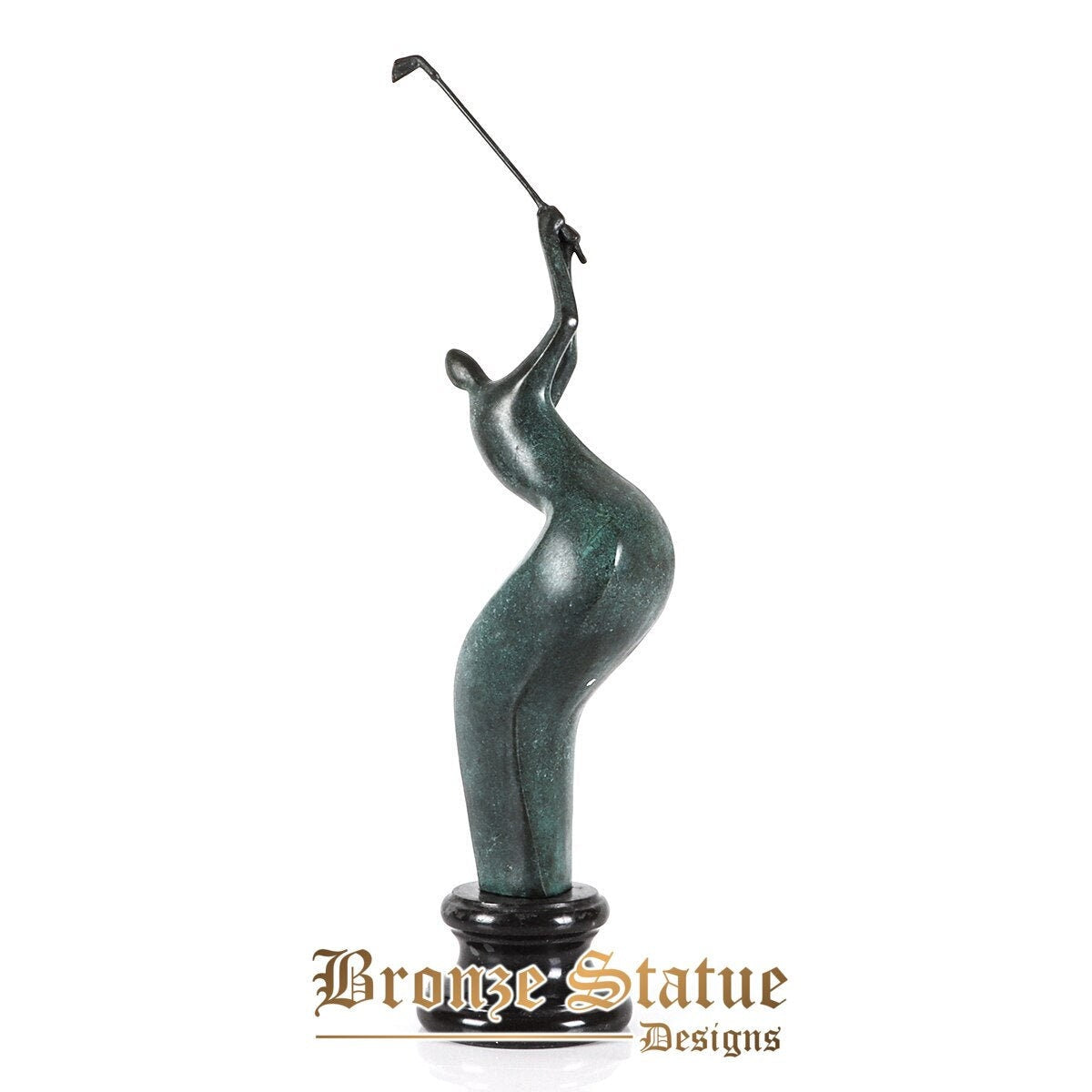 Bronze sculpture abstract golfer statue modern sport figurine art dark green office table decor gift